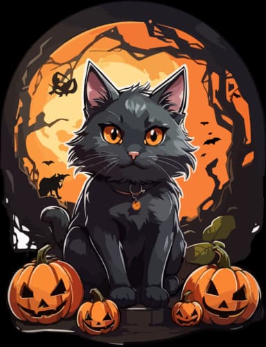Black Cat With Halloween Ornament Design - Udesigntees